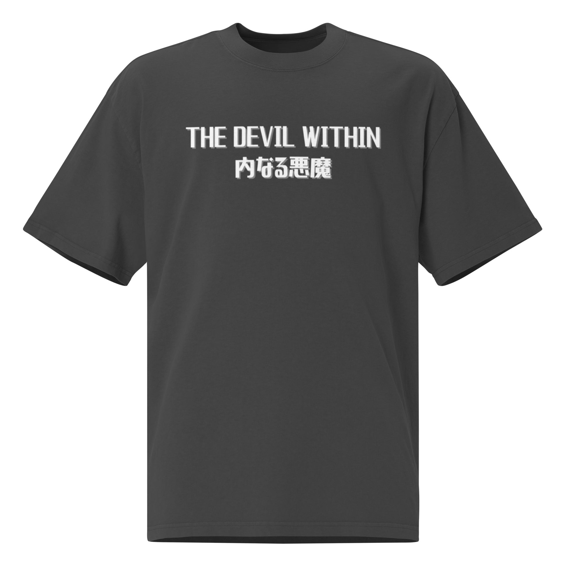 Camiseta Oversize 100% Algodón con Diseño 'The Devil Within' en Kanji y Samurái Furioso - Estilo Desgastado - MyDDesign Store