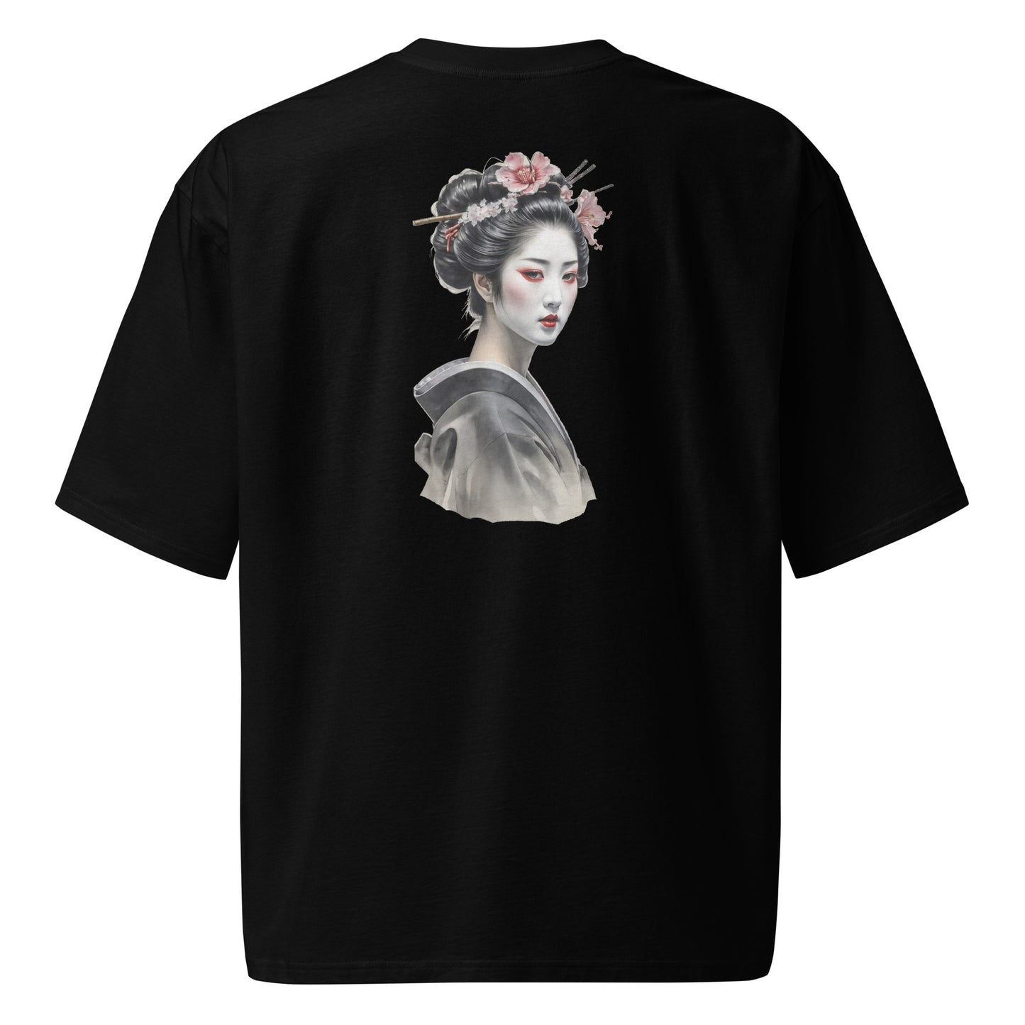 Camiseta Oversize Gruesa de Algodón Premium con Diseño de Geisha con rostro Relajado - Estilo Único y Moderno - MyDDesign Store