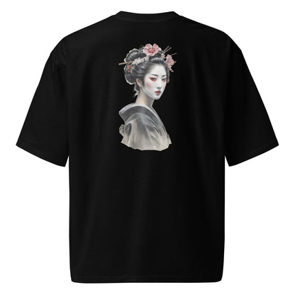 Camiseta Oversize Gruesa de Algodón Premium con Diseño de Geisha con rostro Relajado - Estilo Único y Moderno - MyDDesign Store