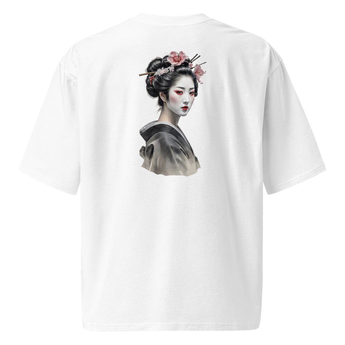 Camiseta Oversize Gruesa de Algodón Premium con Diseño de Geisha con rostro Relajado - Estilo Único y Moderno - MyDDesign Store