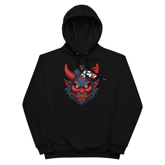 Sudadera Eco Premium con Capucha Diseño de Demonio Japonés Gruñón – Estilo Urbano y Sostenible - MyDDesign Store