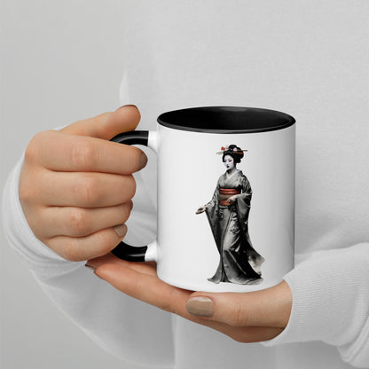 Taza de Cerámica con Interior y Asa de Color "La elegante Geisha" - Estilo y Personalidad - MyDDesign Store