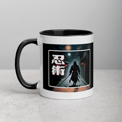 Taza de Cerámica con Diseño de Ninja "Ninjitsu" – Interior y Mango de Color, Perfecta para Café o Té - MyDDesign Store