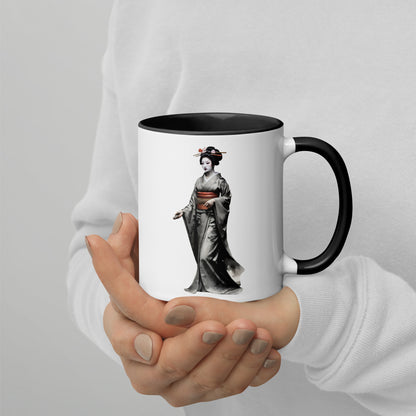 Taza de Cerámica con Interior y Asa de Color "La elegante Geisha" - Estilo y Personalidad - MyDDesign Store