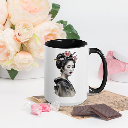 Taza de Cerámica con Interior y Asa de Color – Diseño de Geisha Relajada ideal para tener Estilo y Personalidad - MyDDesign Store