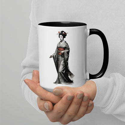 Taza de Cerámica con Interior y Asa de Color "La elegante Geisha" - Estilo y Personalidad - MyDDesign Store