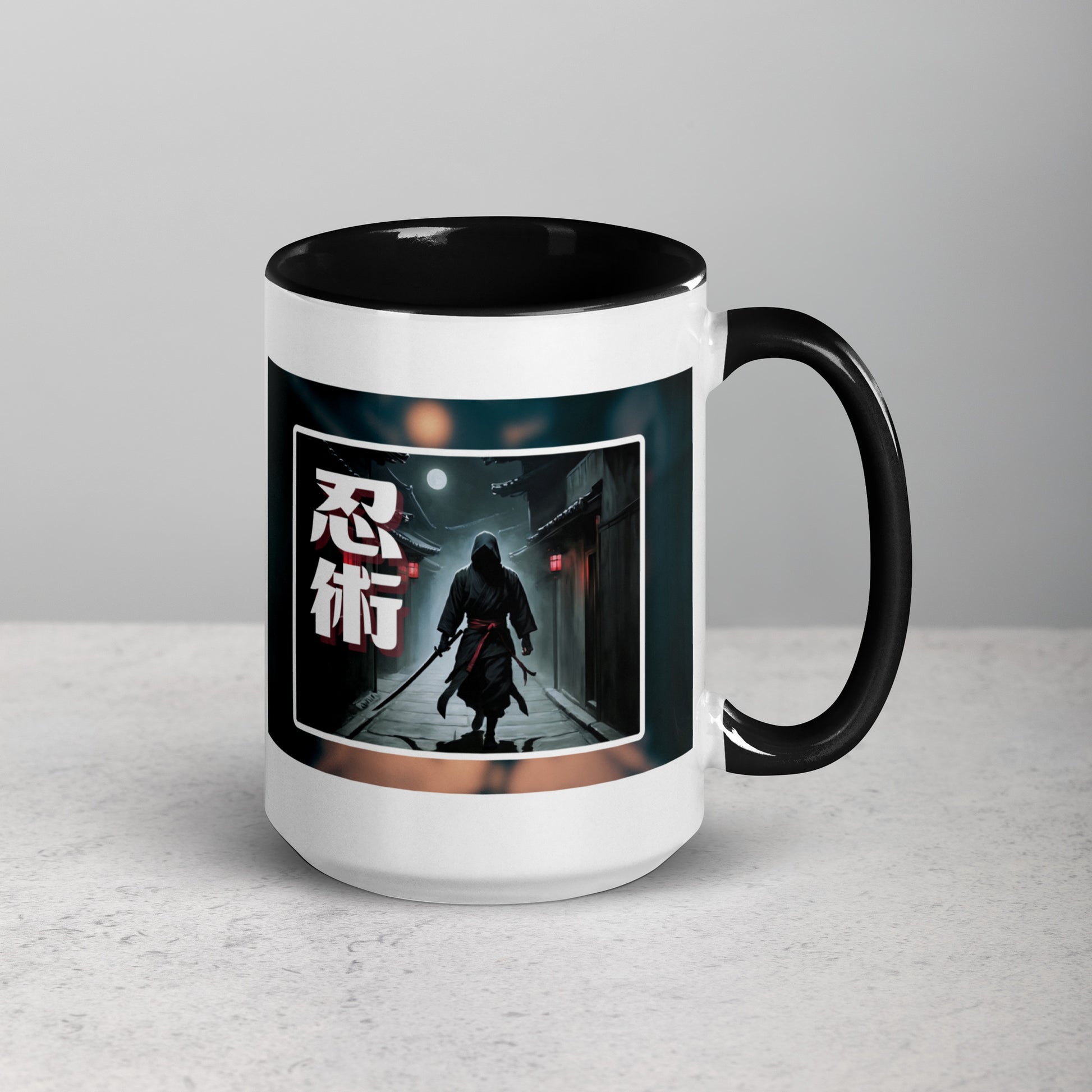 Taza de Cerámica con Diseño de Ninja "Ninjitsu" – Interior y Mango de Color, Perfecta para Café o Té - MyDDesign Store