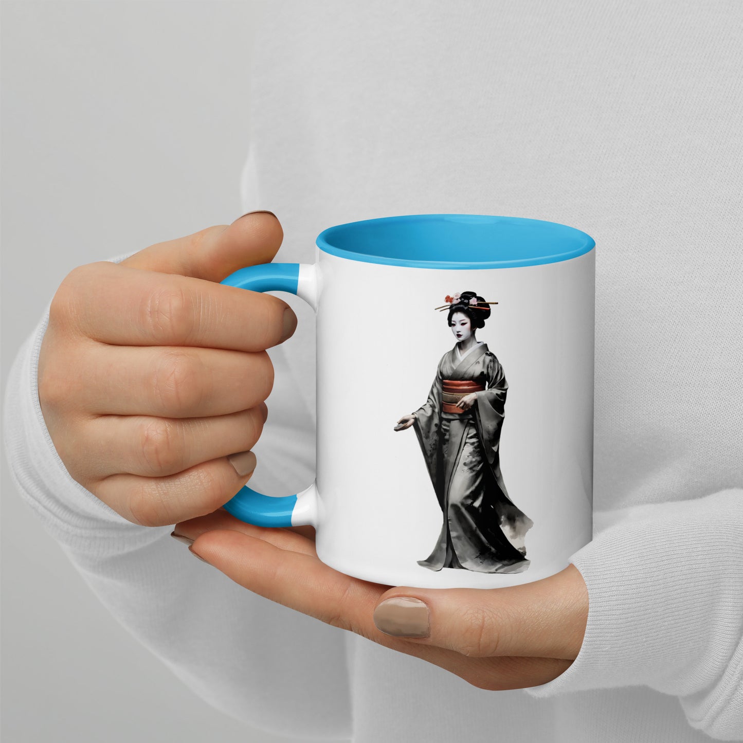 Taza de Cerámica con Interior y Asa de Color "La elegante Geisha" - Estilo y Personalidad - MyDDesign Store