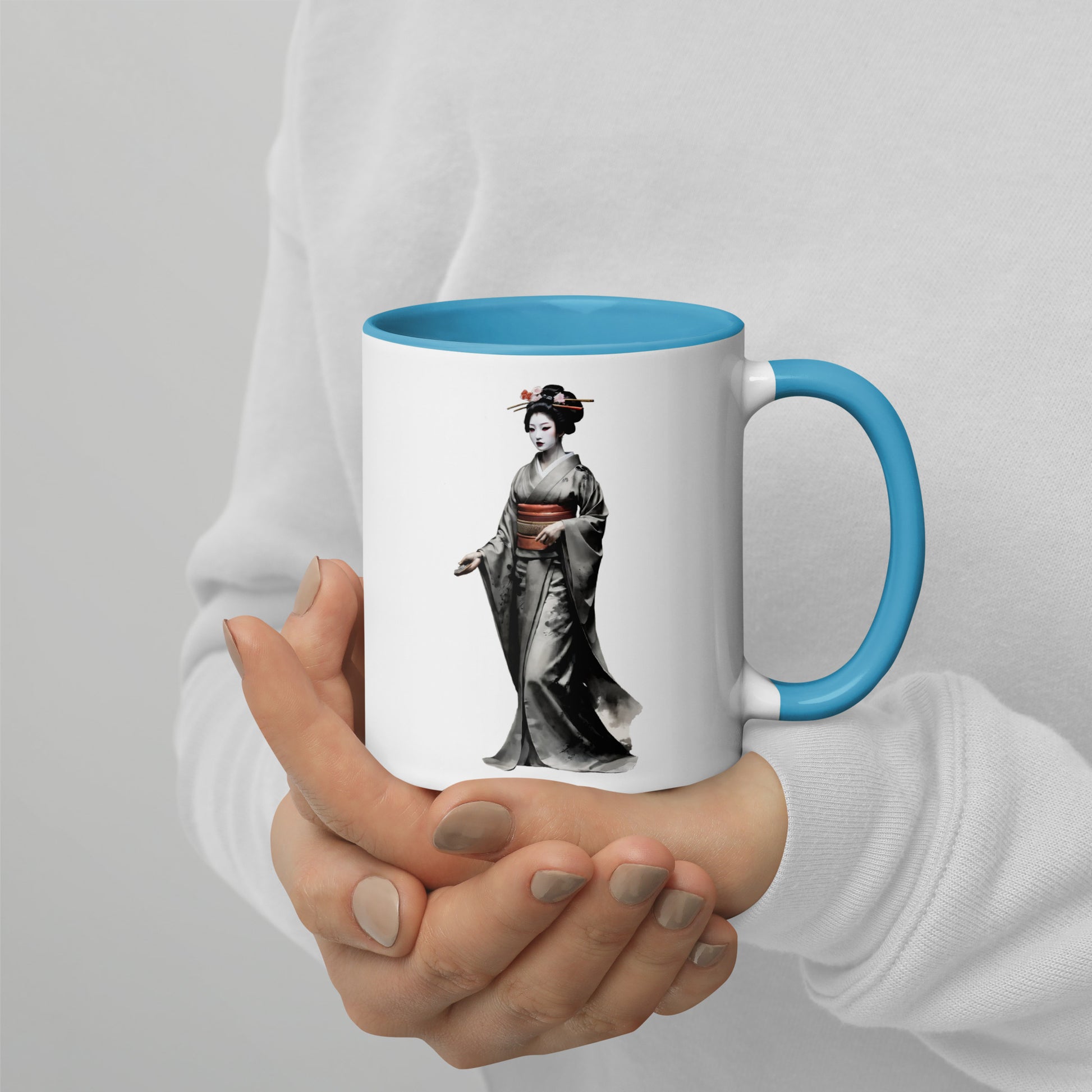 Taza de Cerámica con Interior y Asa de Color "La elegante Geisha" - Estilo y Personalidad - MyDDesign Store