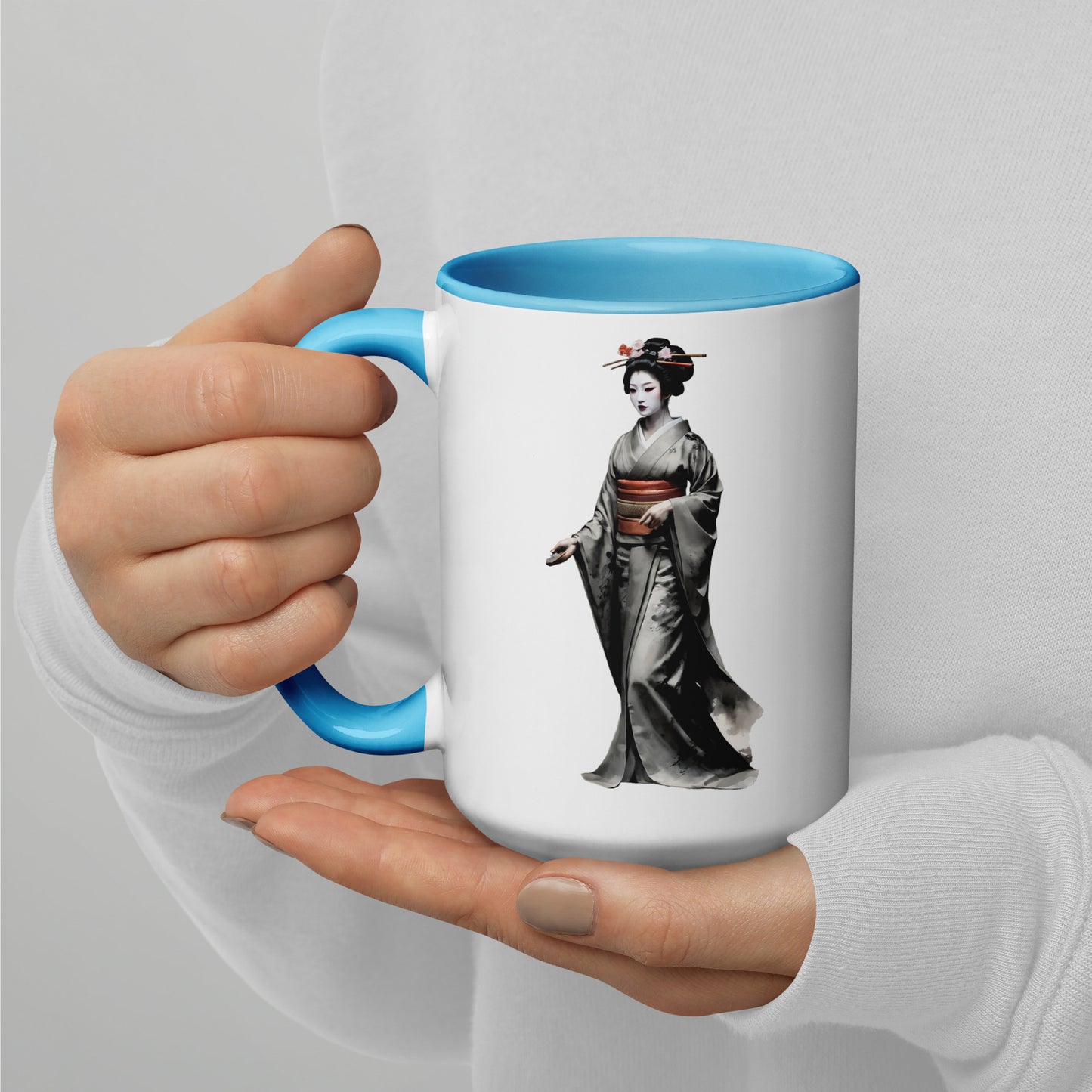 Taza de Cerámica con Interior y Asa de Color "La elegante Geisha" - Estilo y Personalidad - MyDDesign Store