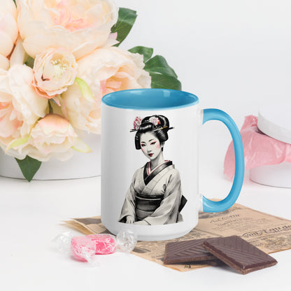 Taza de Cerámica con Interior y Asa de Color – Diseño de Geisha Posando ideal para tener Estilo y Personalidad - MyDDesign Store