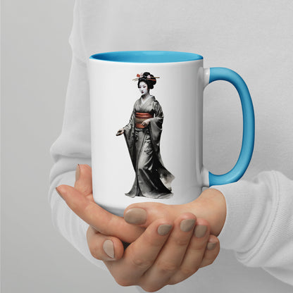 Taza de Cerámica con Interior y Asa de Color "La elegante Geisha" - Estilo y Personalidad - MyDDesign Store