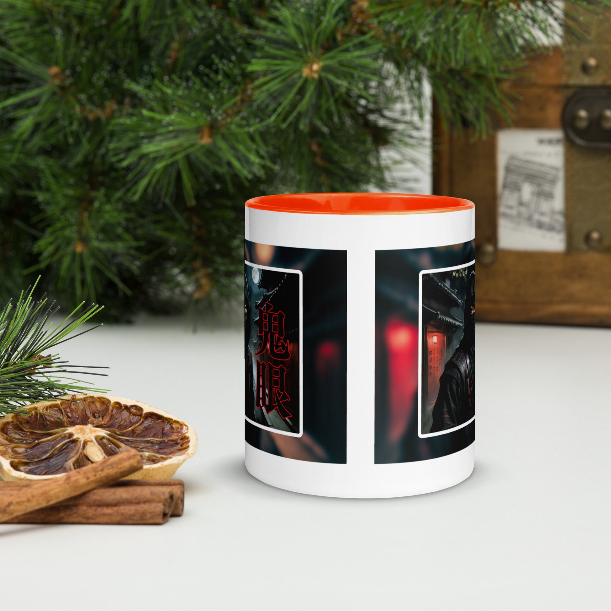 Taza de Cerámica con Diseño de Ninja "Ojo Demoníaco" – Interior y Mango de Color, Perfecta para Café o Té - MyDDesign Store