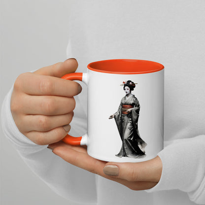 Taza de Cerámica con Interior y Asa de Color "La elegante Geisha" - Estilo y Personalidad - MyDDesign Store