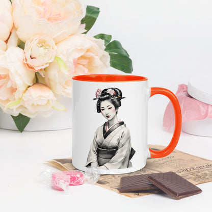 Taza de Cerámica con Interior y Asa de Color – Diseño de Geisha Posando ideal para tener Estilo y Personalidad - MyDDesign Store