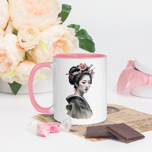 Taza de Cerámica con Interior y Asa de Color – Diseño de Geisha Relajada ideal para tener Estilo y Personalidad - MyDDesign Store