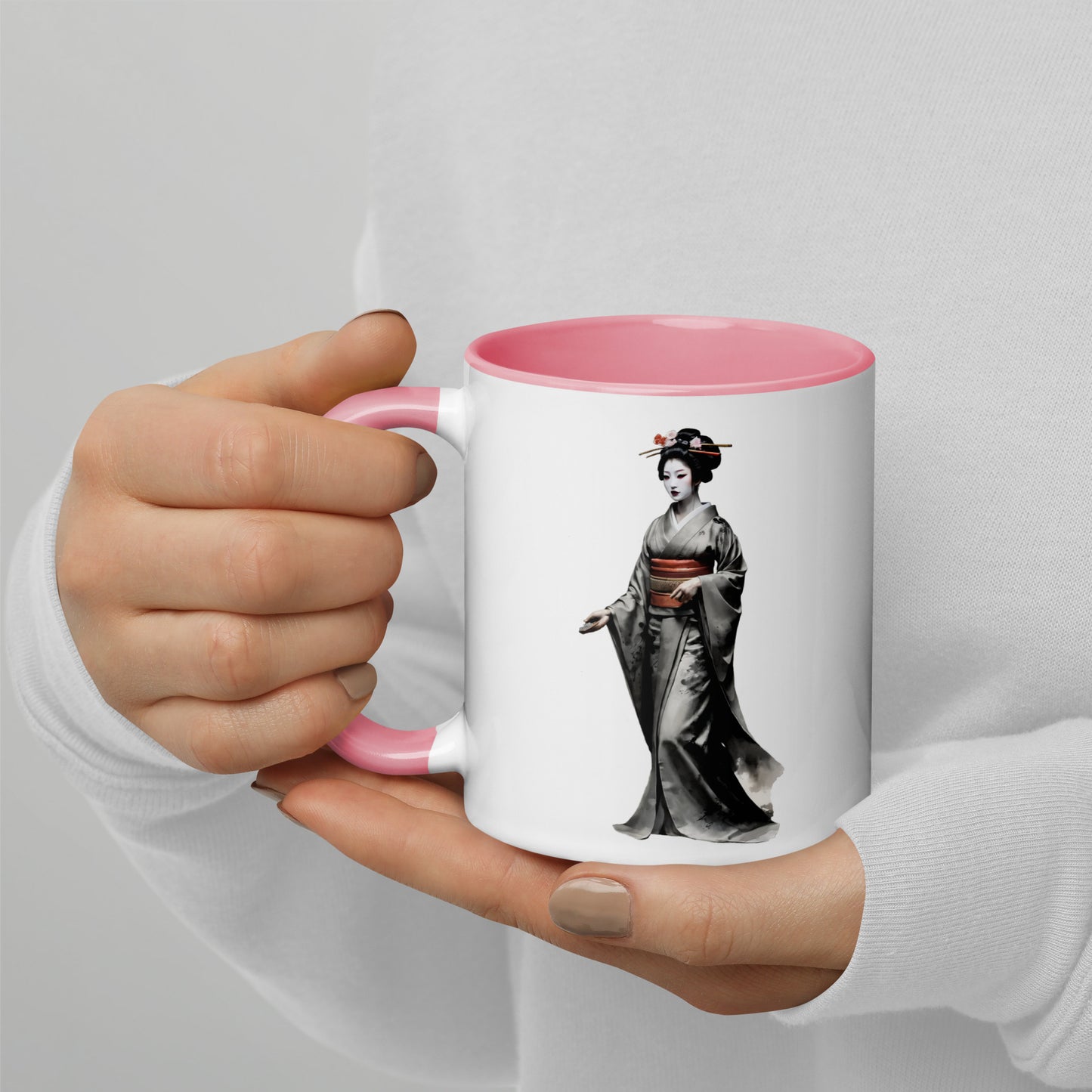 Taza de Cerámica con Interior y Asa de Color "La elegante Geisha" - Estilo y Personalidad - MyDDesign Store