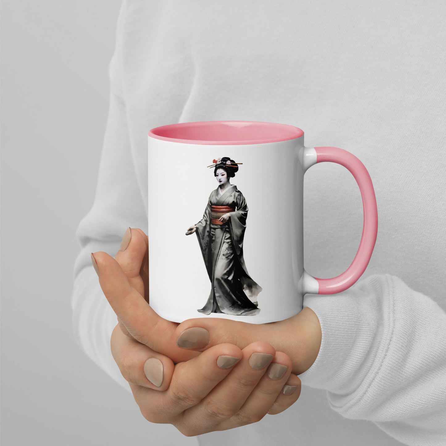 Taza de Cerámica con Interior y Asa de Color "La elegante Geisha" - Estilo y Personalidad - MyDDesign Store