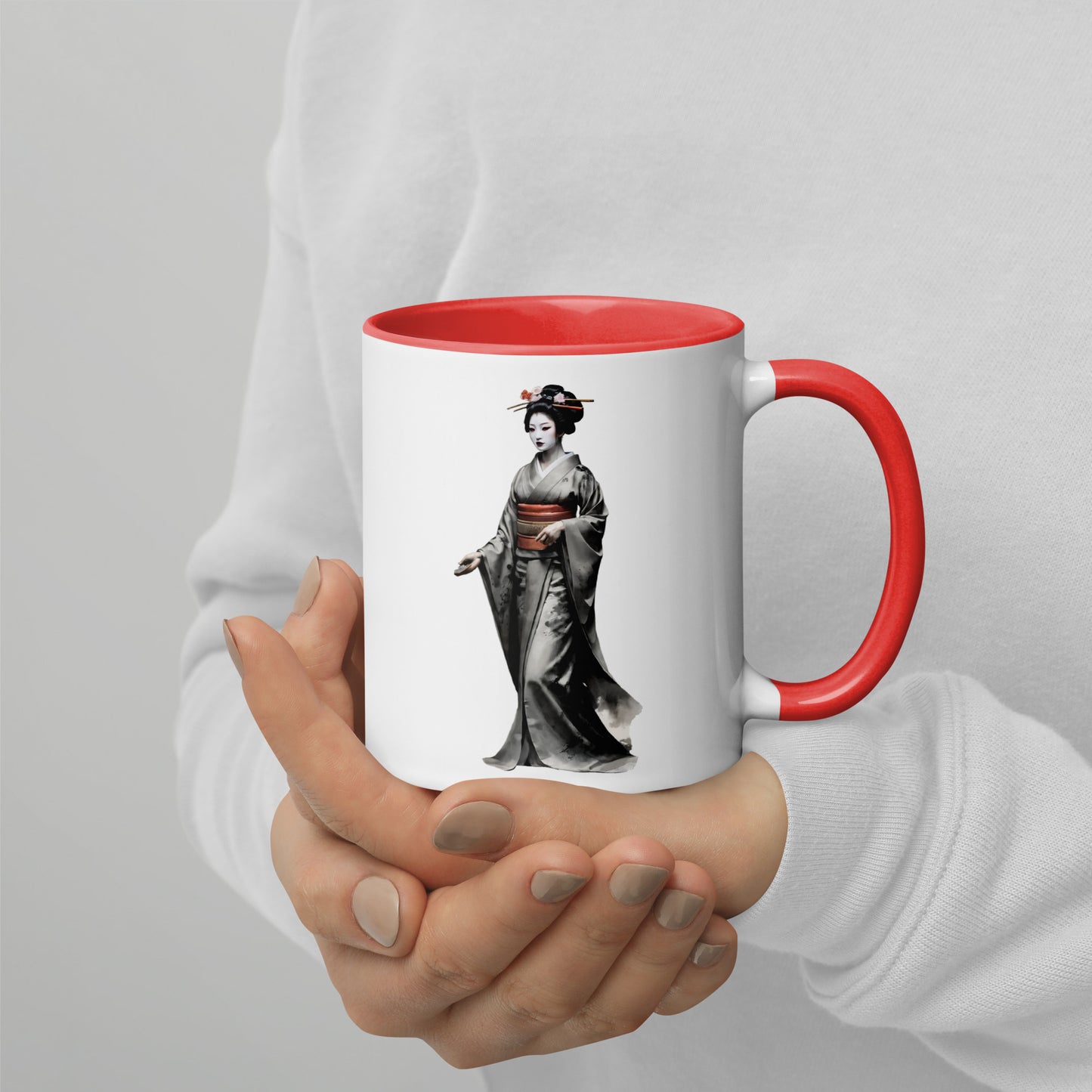 Taza de Cerámica con Interior y Asa de Color "La elegante Geisha" - Estilo y Personalidad - MyDDesign Store