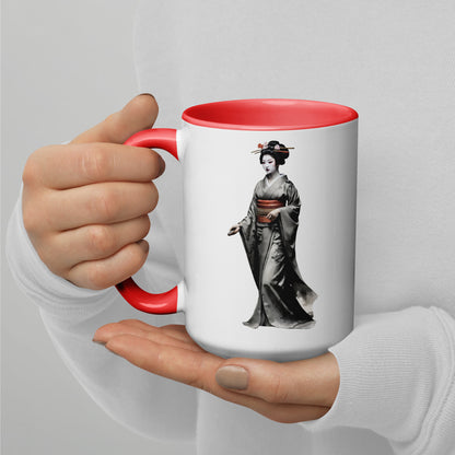 Taza de Cerámica con Interior y Asa de Color "La elegante Geisha" - Estilo y Personalidad - MyDDesign Store