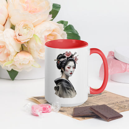 Taza de Cerámica con Interior y Asa de Color – Diseño de Geisha Relajada ideal para tener Estilo y Personalidad - MyDDesign Store