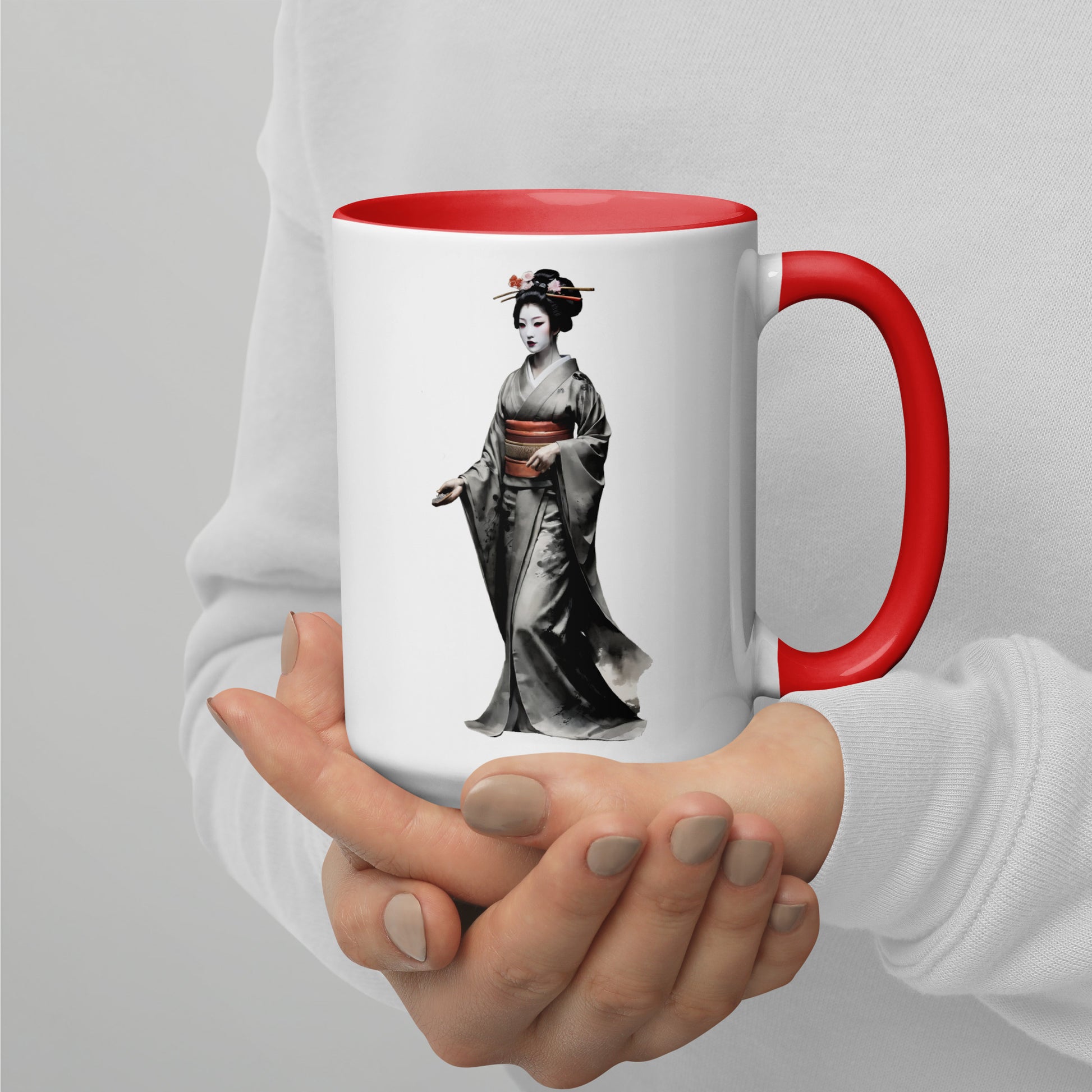 Taza de Cerámica con Interior y Asa de Color "La elegante Geisha" - Estilo y Personalidad - MyDDesign Store