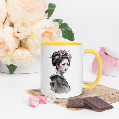 Taza de Cerámica con Interior y Asa de Color – Diseño de Geisha Relajada ideal para tener Estilo y Personalidad - MyDDesign Store