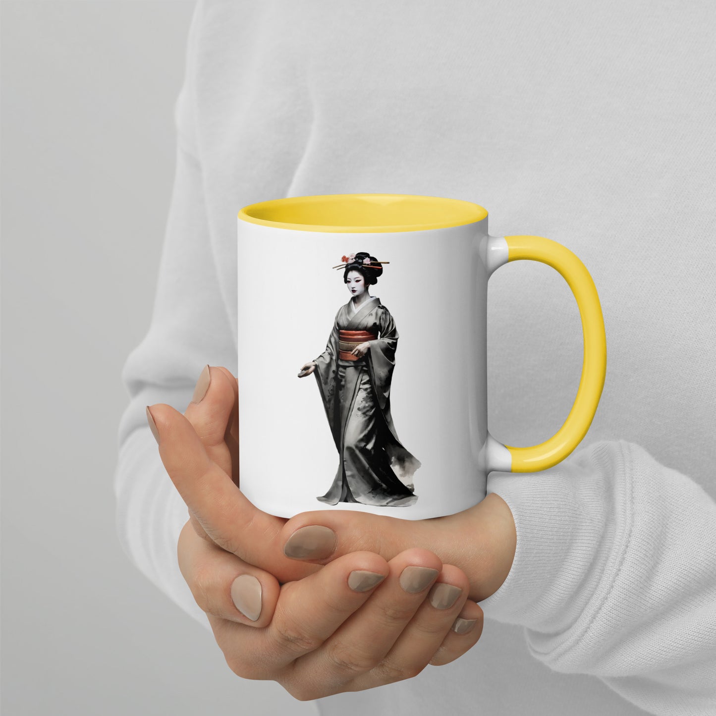 Taza de Cerámica con Interior y Asa de Color "La elegante Geisha" - Estilo y Personalidad - MyDDesign Store