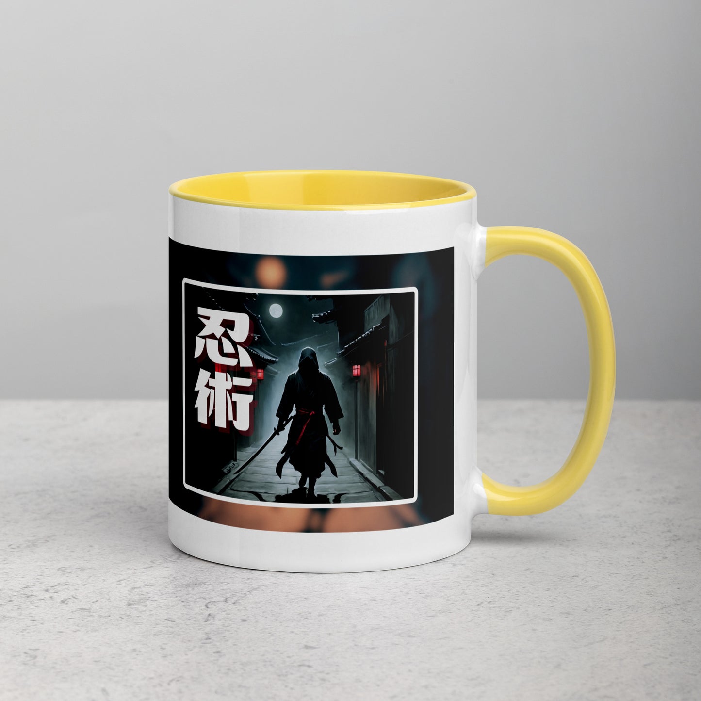 Taza de Cerámica con Diseño de Ninja "Ninjitsu" – Interior y Mango de Color, Perfecta para Café o Té - MyDDesign Store